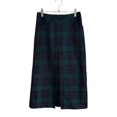 Yorkland ヨークランド チェックスカート 11AR ネイビー グリーン タータンチェック ウール100% 日本製 フレア レディース skirt wool plaid