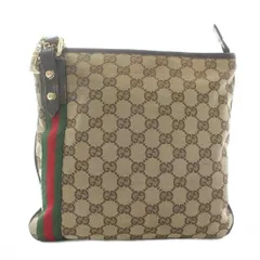 グッチ GUCCI ショルダーバッグ GGキャンバス レザー シェリーライン 総柄 茶色 ブラウン 144388 213317 /XZ ■OH ■GY11