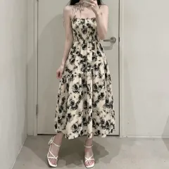 当日発送) 新品 ブラック フラワー ロング丈ワンピース