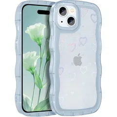 【新品】 MuZiF iPhone 14 Plus 用 ケース 対応 クリア 可愛い [グリッターカード&ハート形] ウェーブ TPUソフトケース 透明 かわいい 韓国 薄くて軽い 人気 おしゃれ ストラップ穴あり 耐衝撃 保護カバー アイフォン14 Pl 0