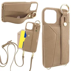 【新品】 iPhone14 Pro 互換 ケース スマホショルダー ストラップ付き ショルダーケース カードポケット スタンド機能 リストホールド スマホカバー トープ キャメル ブラウン 茶色 トレンドゲート カード入れ 肩掛け SC-001-D 1