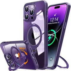 【新品】 【伝統を破る！360°ゼンマイ式スタンド！】Rosycover iPhone 14 Pro Max 用 ケース Magsafe 対応 [定点回転スタンド・超絶安定性][極透明・美しさを還元]マグセーフ ワイヤレス充電対応 アイホン14プロマックス 1