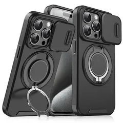 【新品】 Cakublse いphone14pro Max 用 ケース Magsafe対応 PC + TPU 二重保護 カメラの保護 落下防止 米軍MIL規格 耐衝撃 iPhone 14 Pro Max対応 スマホケース リング付き スタンド付き ブラック 0