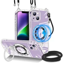 【新品】 iPhone 14 クリア ケース TPU 可愛らしくシンプル 猫耳にストラップ穴付き Magsafe 対応 ワイヤレス充電対応 iPhone13 ケース 薄型 軽量 ストラップ 長さ調節可能 車載対応 120° 回転スタンド 縦横視聴対応 フル 0
