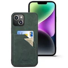 【新品】 iPhone14 ケース 手帳型 6.1インチ対応 背面ポケット付き 2枚カード収納 軽量 薄型 耐衝撃 PU+TPU素材 スマホケース(グリーン)