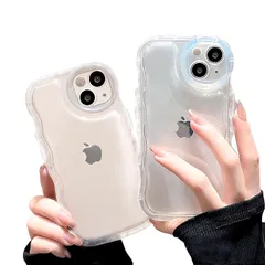 【新品】 saymi's クリア ウェーブ おしゃれ 韓国 iPhone13 ケース アクスタ収納 推し活にぴったり 手にフィット 透明 可愛い シンプル (iPhone13) 1