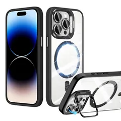 【新品】 Wekrsu用のiPhone 14 Pro Max ケース 付アルミ合金レンズ保護フィルム【3倍米軍規格・MagSafe対応】スタンド機能 カメラボタン付き 隠しスタンド ワイヤレス充電 耐衝撃 傷防止 軽量 マグネットスマホケース 高耐久性 Q 0