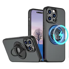 【新品】 iPhone14 Pro 用 ケース【360°回転ブラケット】【隠しスタンド リング付き】360°回転スタンド マグネット搭載 縦横両対応 角度調整可 ストレスを和らげる リング 指紋防止 ワイアレス充電対応 マット感 いphone14PRO用 カバ