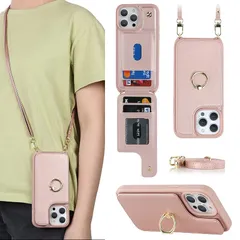 【新品】 Cavor iPhone 14 Pro Max と互換性があるケース手帳型iPhone 14 Pro Max 用のケースショルダーストラップ クロスボディ肩掛け 首かけ 斜めがけ ショルダーストラップ ケース 背面ポケット付き財布型ケース【上下開 0