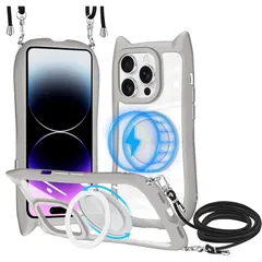 【新品】 iPhone 14pro ケース MagSafe対応 360度回転スタンド リング付き PC背面 + TPUバンパー ネック ショルダー iPhone 14pro カバー 肩掛け 首掛け 斜めがけ 紐付き 韓国 かわいいファッション 耐衝撃 薄型 1
