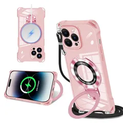 【新品】 iPhone 14promax 用 ケース MagSafe対応 リング付き ネック ショルダー アイフォンiPhone 14promax 縄掛け 肩掛け 斜めかけ 韓国 可愛い 縄掛け カバー 丸型スタンド付き マグネット搭載 縦横両対応 耐衝撃 ワ