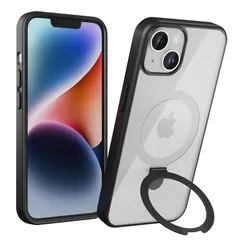 【新品】 iPhone 14 用 ケースMagSafe対応 耐衝撃 滑り止め 指紋防止 米軍MIL規格 半透明 黄変防止 耐久性 マグネット搭載 スタンド機能 縦横両対応 カバー アイフォン14 用 6.1 インチ ケース (ブラック) 1