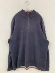 Eddie Bauer エディーバウアー ニット/セーター XL ネイビー コットン 無地 ワンポイント ブランドロゴ ミドル丈 長袖 タートルネック/ハイネック