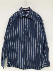 TOMMY HILFIGER トミーヒルフィガー シャツ/ブラウス M ネイビー コットン ストライプ柄 ワンポイント ブランドロゴ ミドル丈 長袖 レギュラーカラー