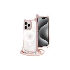 【新品】 tuulaasii For iPhone 14 Pro 用 ケース クリア 猫耳 mimi MagSafe対応 TPU PC ストラップ付き ショルダー ストラップ着脱可 長さ調整 取り外し可能 ねこみみ 猫 ネコ ねこ シンプル おしゃれ アイ 1
