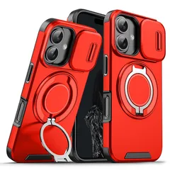 【新品】 Cakublse iPhone14 / iPhone13 用 ケース Magsafe対応 PC + TPU 二重保護 カメラの保護 落下防止 米軍MIL規格 耐衝撃 iPhone 13 14対応 スマホケース リング付き スタンド付き レッド 赤 1