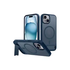 【新品】 Aunote iPhone 15/14/13 ケース MagSafe対応 45°隠しキックスタンド 軍規防? 耐衝撃 いphone15/14/13 ケース カバー 半透明のマット背面 スマホケース ブルー 1