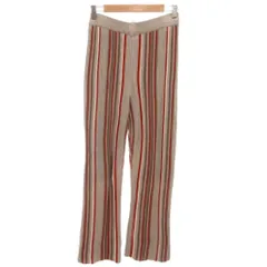 レプシィム ローリーズファーム LEPSIM LOWRYS FARM 美品 パンツ ニット F ベージュ ストライプ柄 フルレングス V字ウエスト /SJ ■ECF001