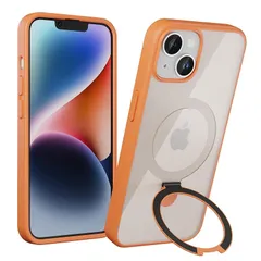 【新品】 iPhone14 Plus ケース 米軍MIL規格 耐衝撃 スタンド機能 縦横両対応 隠し収納式スマホケースMagsafe対応 ワイアレス充電 マット 指紋防止 滑り止め アイフォン 14 Plus用 6.7インチ (オレンジ) 1