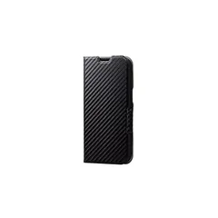 【新品】 エレコム iPhone 14 / 13 ケース カバー 手帳型 スリム 薄型 超軽量 カードポケット付き マグネット開閉 ブラック(カーボン調) PM-A22APLFUCB 1