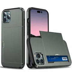 【新品】 MuZiF iPhone 14 Pro 用 ケース カード収納 耐衝撃構造 米軍耐衝撃 全面保護 擦り傷防止 PC 背面収納 アイフォン14Pro 用 カバー ケース（iPhone 14 Pro用,グリーン） 0