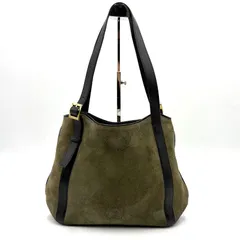 極美品●LOEWE ロエベ  アナグラム スエード×レザー ショルダーバッグ トートバッグ グリーン×ブラック