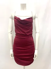 1027 キャバクラ ドレス ミニ チェーンストラップ ギャザー タイト 無地 シンプル キャミ キャバドレス F