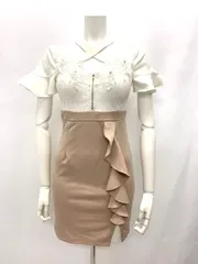 1022 Tika ティカ キャバクラ ドレス ミニ 刺繍 パール ストーン フリル バイカラー レース タイト キャバドレス S