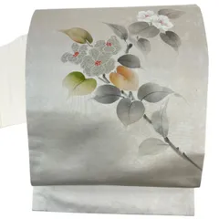 【美品】 名古屋帯 優品 枝花 銀糸 クリーム 正絹 【中古】