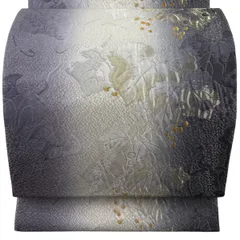 【美品】 袋帯 名品 葡萄 幾何学模様 金銀糸 ぼかし 灰紫 全通 正絹 【中古】