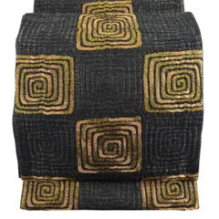 【美品】 袋帯 秀品 変わり市松 幾何学模様 箔 金銀糸 黒 六通 正絹 【中古】