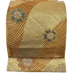 袋帯 秀品 波 桜 金糸 箔 金色 六通 正絹 【中古】