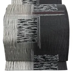 【美品】 袋帯 秀品 幾何学模様 銀糸 黒灰 六通 正絹 【中古】