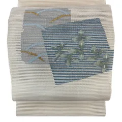【美品】 名古屋帯 秀品 夏帯 絽 八寸名古屋帯 トンネル仕立て 色紙 葉柄 金銀糸 クリーム 正絹 【中古】
