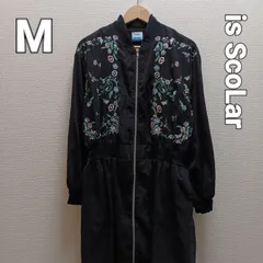 イズスカラーiS ScoLar　花柄刺繍入り黒ロングアウター　ブルゾン　Mサイズ