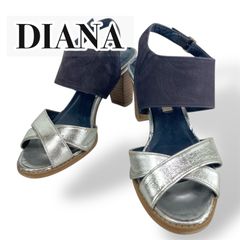 DIANA ダイアナ リボン サンダル ブラック ウェッジソール 23.5
