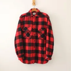 SEARS シアーズ ヴィンテージ ウールシャツ 裾マチあり 赤×黒のブロックチェック柄 M位 （w-3321123）