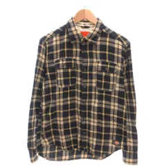 ディッキーズ Dickies フランネルシャツ チェック柄 長袖 ロゴ 胸ポケット L 紺 ネイビー 黄 イエロー /YJ ■GY12