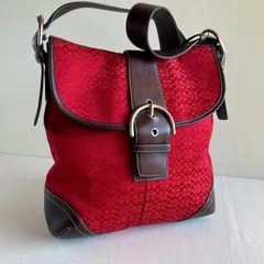 COACH Y2K Vintage Soho Red Signature Jacquard Convertible Hobo Crossbody Flap Bag