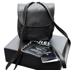 フルセット◆超美品シャネルCHANELヴィンテージVintageマトラッセデカココマークシルバーSV金具リュックサックバッグパック黒銀ラムスキンシール・カード全4番台