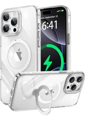 ★iPhone 15 Pro 用 ケース magsafe 対応 ワイヤレス充電 磁気リング マグネット搭載 定点360度回転スタンド 耐衝撃 耐久性 全面保護 黄ばみ防 滑り止め 落下保護 傷防止 リング  (クリア, iPhone 15 Pro 用)