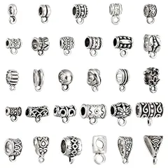 新品 PH PandaHall 約120個/箱 合金 スペーサービーズ 30種 メタルビーズ カン付き チベット風 ペンダント 銀古美 チャーム 接続金具 アクセサリーキット 基礎パーツ ジュェリー製作 手芸用品 手作り素材 材料 アンティークシルバー