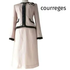 未使用に近い 高級クレージュ 桜ピンク 美ライン 印象◎ コサージュ付 素敵なセットアップ 11号