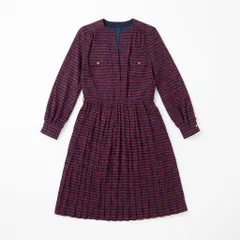 [C-10] ヴィンテージ Vネックワンピース 総柄 ネイビーレッド