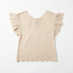 [C-10] 透かし編みフリル袖サマーニット Vネック