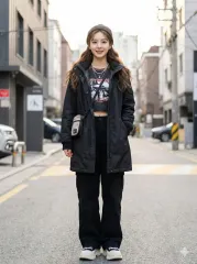 Calvin Klein カルバン・クライン ブラック フード ダウン ロング_S