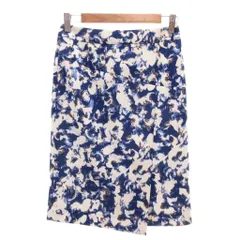 クードシャンス CdeC COUP DE CHANCE タイトスカート ひざ丈 36 青 ブルー 花柄  /NL ■GY60