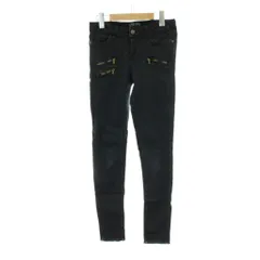 ザラ ベーシック ZARA BASIC デニム ジーンズ 34 黒 ブラック 無地 ジッパー装飾 切りっぱなし裾 フルレングス /PP ■GY60