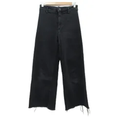 ザラ ZARA デニムパンツ ジーンズ ワイド ロング丈 38 M 黒 ブラック カットオフ /SM45 ■GY58