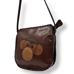 美品 イビザ IBIZA ショルダーバッグ ポシェット 猿 サル レザー 本革 ブラウン 茶色 斜め掛け クロスボディ アニマル 動物 ステッチ 編み込み レディース キッズ 親子 希少 レア かわいい 日本製 鞄 カバン s80